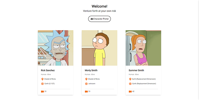 Rick and Morty Character Portal